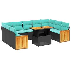 Juego de sofás de patio de ratán sintético negro de 10 piezas con cojines, elegantes muebles de exterior - Product Image 2