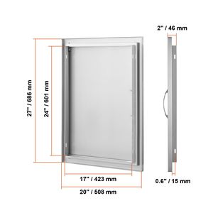 Porta a filo muro singola per cucina esterna in acciaio inossidabile, 20W x 27H pollici, per accesso BBQ, con maniglia verticale, accessori per barbecue a parete - Product Image 2