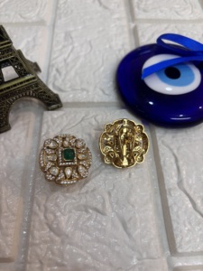 <b>studs</b> earring in round shape with green doublet and polki stone for Indian wedding jewelry <b>studs</b> in gold layered for women - Product Image 3