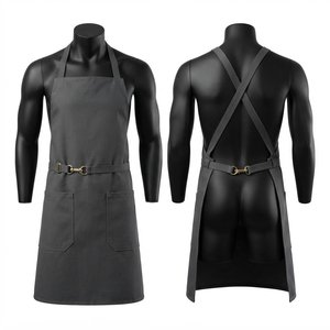 Premium 280 GSM <b>Leather</b> Barber <b>Apron</b> Dark Gray Cross Back Workwear with Pockets Custom Embroidered Logo UV Protection Breathable - Product Image 1