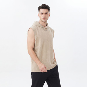 Camiseta sin mangas con capucha para hombre, 100% algodón, para gimnasio, fitness, entrenamiento, camiseta muscular, chaleco sin mangas personalizado, sudadera con capucha para hombre - Product Image 1