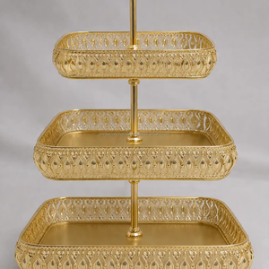 ชั้นวางเค้กแต่งงาน 3 ชั้น สีทอง สไตล์หรูหรา - Product Image 1