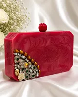 Sac de soirée en résine époxy en gros avec options de couleurs personnalisées, pochette de soirée avec chaînes, forme personnalisée et travail de pierres