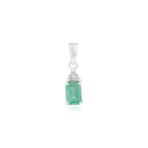 Pendentif en argent sterling 925 avec émeraude taillée et accents de diamants, charme solitaire classique, unisexe, à porter au quotidien - Product Image 1