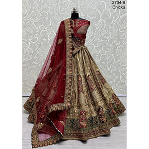 Collections de velours de vêtements de mariée indiens pour la mariée avec le travail de Zarkhan par Fabzone - Product Image 1