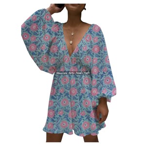 Vestido de Verano 2026, Moderno, Estampado, Sexy, con Cuello en V Profundo, Estilo Linterna, Informal, Irregular, para Mujer - Product Image 5