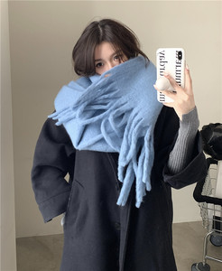 Écharpe longue pour femme automne/hiver, nouvelle couleur unie, chaude, épaisse, douce, confortable, style uni, polyester, isolation thermique - Product Image 2