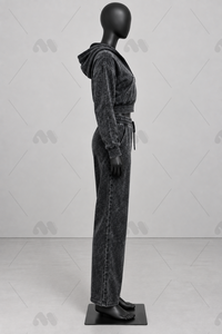 Women’s Acid Wash Tracksuit Set <b>Cropped</b> Zip Up Hoodie Wide Leg <b>Pants</b> Vintage Streetwear Two Piece Set OEM Manufacturer - Product Image 2