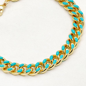 Pulsera de Plata de Ley 925 Chapada en Oro con Turquesa y Eslabones Cubanos para Mujer, Pulsera de Cadena Esmaltada, Joyería de Moda, Regalo - Product Image 3