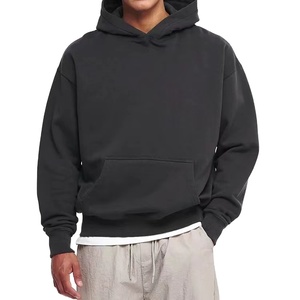 Wholesale <b>top</b> premium quality Hoodie No <b>String</b> Heavyweight Cotton Hoodies Pullover Customized Plain Black Cut and Sew Hoodie - Product Image 5