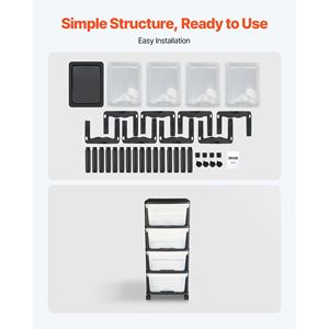 Carrito de Almacenamiento de Plástico con 4 Cajones y Ruedas, Organizador con Divisores para Armario, Cómoda o Dormitorio - Product Image 6