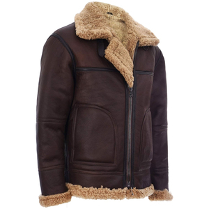 Veste de moto pour homme en cuir véritable marron, imperméable, respirante, écologique, col montant, fermeture éclair, coupe ajustée, pour l'hiver - Product Image 1