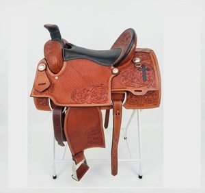 Selle de dressage équestre en cuir gaufré style western avec quincaillerie en laiton et arceau en bois, 16 pouces - Product Image 5