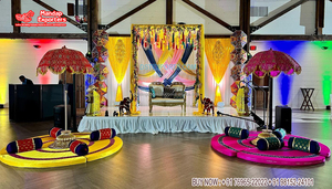 กรอบ FRP สีทองสําหรับ Mehndi Sangeet เวทีมุสลิมงานแต่งงาน Heena ปาร์ตี้ตกแต่งเวทีปากีสถานงานแต่งงาน Mehndi พิธีเวที - Product Image 4