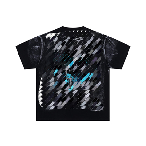 T-shirt personnalisé pour homme à manches courtes avec motif graphique en strass sur le devant, imprimé éclaboussures de peinture à la brosse, en coton épais blanc - Product Image 2