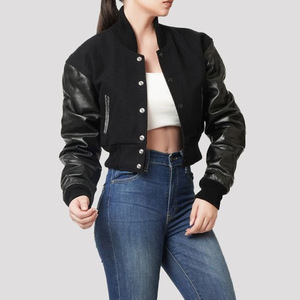 Custom Winter Luxury Women's Cropped College <b>Quilted</b> Chenille Embroidery Letterman <b>Wool</b> Varsity Stylish Breathable Cotton - Product Image 1