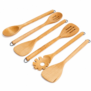 Juego de utensilios de cocina de madera premium: espátula, cucharón, espátula ranurada, cuchara de madera ecológica resistente al calor. - Product Image 4