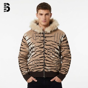 Sweat à capuche zippé personnalisé pour homme, imprimé tigre, en tricot épais, avec capuche en fausse fourrure, style streetwear Y2K, imprimé animal, veste d'hiver - Product Image 1