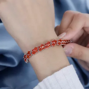 Silver Plated Tennis <b>Bracelet</b> Women's <b>Red</b> Crystal Rhinestone Channel Setting Classic Style Fashion Jewelry Gift - Product Image 1