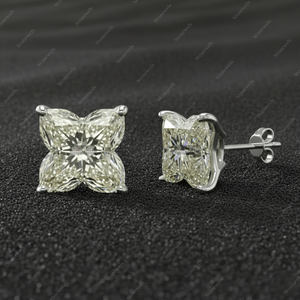 Unique Marquise & Cushion Cut Floral Diamond Earrings, Screw Back - Product Image 3