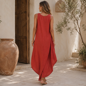 Women's Rust Orange Linen Sleeveless High Low Midi <b>Dress</b> Casual Summer Beach Vacation <b>Loose</b> Fit Boho Elegant Lightweight <b>Dress</b> - Product Image 2