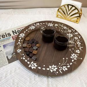 Export quality handmade wooden <b>tray</b> with intricate mother of pearl design for elegant <b>table</b> presentation - Product Image 3