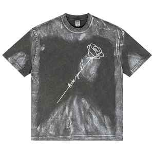 เสื้อยืดย้อนยุคแขนสั้นโอเวอร์ไซส์ของผู้ซื้อสีซักได้ตามต้องการ - Product Image 5