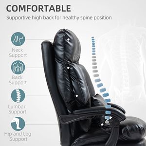 Poltrona Direzionale Reclinabile in Pelle PU con Schienale Alto, Sedia da Ufficio con Poggiapiedi, Movimento a Dondolo in Legno, Sedia Imbottita Nera - Product Image 5