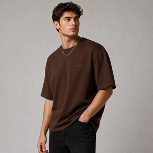 Camiseta de Algodón Marrón Extra Grande para Hombre, Manga Corta, Cuello Redondo, Logotipo Formal en la Parte Delantera, Impresión Digital, Tejido Jersey Transpirable, OEM - Product Image 4