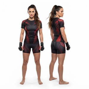 Ensemble short et débardeur de MMA pour femme, noir et rouge, sublimation, anti-transpiration, vêtements de sport - Product Image 1