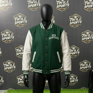 New Hampshire High Quality Varsity <b>Jacket</b> <b>Men's</b> Green <b>White</b> Leather Sleeve Embroidered Letterman Bomber Winter Casual Wear - Product Image 2