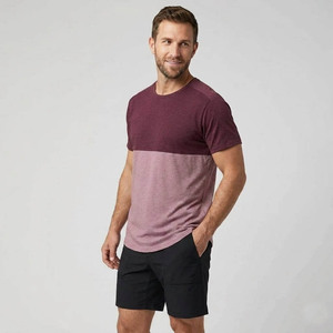 Camiseta transpirable para hombre, de dos tonos, con bloques de color, cuello redondo, manga corta, mezcla de algodón, estilo casual y moderno. - Product Image 2