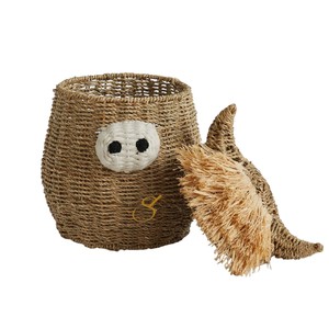 Panier en jonc de mer écologique et durable, fait main, en forme de vache des Highlands, boîte de rangement pour jouets en osier avec couvercle à franges - Product Image 3