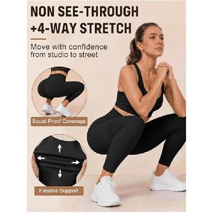 Leggings longs taille haute pour femmes, noirs, en tricot, spandex, nylon, coupe ajustée, respirants, pantalons d'été sportifs - Product Image 4