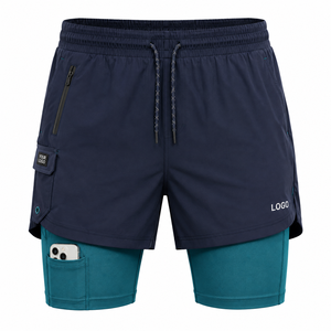 Men's Double <b>Layer</b> Running Shorts Elastic Drawstring Waist Zip Pockets Custom Logo Sporty Style Quick Dry Spandex Polyester - Product Image 4