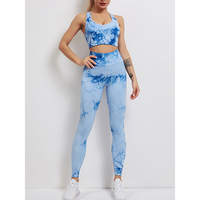 Ensemble de sport 2 pièces de haute qualité avec impression par sublimation tie-dye pour yoga, fitness et course à pied, motif uni, faible MOQ