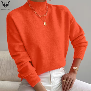 Sudadera de cuello alto para mujer, color naranja, estilo casual, manga larga, forro polar, transpirable, ecológica, cálida, estilo urbano - Product Image 5