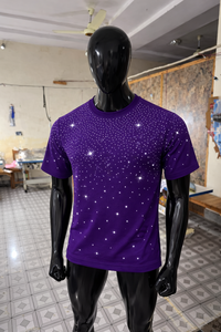 Camiseta Morada con Pedrería para Hombre, 100% Algodón, Estilo Casual Urbano, Camiseta Oversize de Verano con Estampado Gráfico, Estilo Hip Hop - Product Image 6