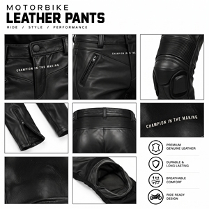 Pantalones de Cuero para Motociclistas, Pantalones de Cuero para Ciclismo, Pantalones de Cuero Unisex para Motociclistas, Pantalones de Cuero con Botones en la Cintura para Hombres y Mujeres - Product Image 2