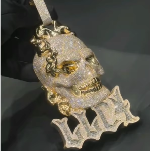 Collar de Hip Hop con Colgante de Calavera Chapado en Oro, Colgante de Calavera con Moissanita, Colgante de Calavera con Diamantes Iced Out para Hombre - Product Image 1