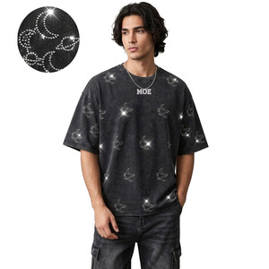 T-shirt homme 100% coton Y2K, entièrement orné de strass, avec ourlet côtelé en coton, meilleure qualité, coupe ample, vêtement décontracté, vêtements personnalisés - Product Image 1