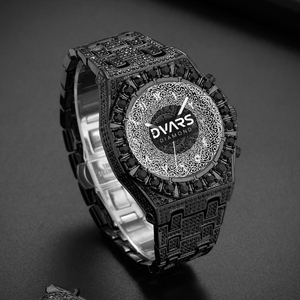 Reloj de Lujo Totalmente Negro con Incrustaciones de Cristales para Hombre, con Esfera de Números Árabes, Reloj de Pulsera de Moda Hip Hop con Incrustaciones de Cristales, Cuarzo - Product Image 1