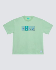 T-shirt vert menthe surdimensionné à imprimé de personnage, décontracté pour homme, manches courtes, col rond, en jersey de coton - Product Image 2