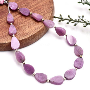 Perles de pierres précieuses en saphir rose, forme poire plate et lisse, de 5x7 à 8x12,5 mm, pour la fabrication de bijoux, bracelets et colliers - Product Image 3