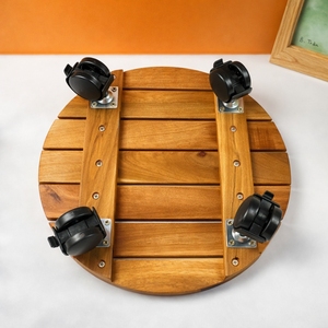Chariot de transport de plantes vintage en bois d'acacia avec roues, 3 couches de revêtement, capacité 60 kg, pour maison et jardin, vente en gros sur mesure - Product Image 5
