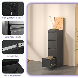 Armadietto Verticale in Metallo a 4 Cassetti per Documenti A4/Lettera, Armadio Archivio in Acciaio con Serratura per Ufficio e Casa - Product Image 5