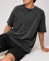 T-shirt en coton à col rond et manches courtes pour homme, coupe oversize, motif délavé, style streetwear, longueur standard, anti-plis, 220g, faible MOQ