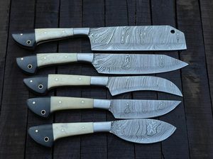 Ensemble de couteaux de chef professionnels faits à la main en acier à haute teneur en carbone, manche en os, sac en cuir, couteaux à découper la viande, ambidextres, traditionnels - Product Image 3