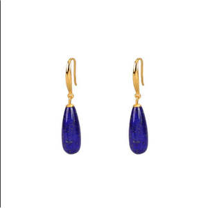 Boucles d'oreilles pendantes en argent pur plaqué or avec lapis-lazuli naturel en forme de goutte d'eau géométrique exquise – Cadeau - Product Image 5