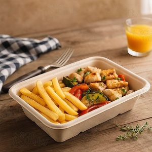 Boîte alimentaire jetable en bagasse écologique 500 ml, anti-fuite, avec couvercle carré, biodégradable pour la restauration, les fêtes et les événements - Product Image 1